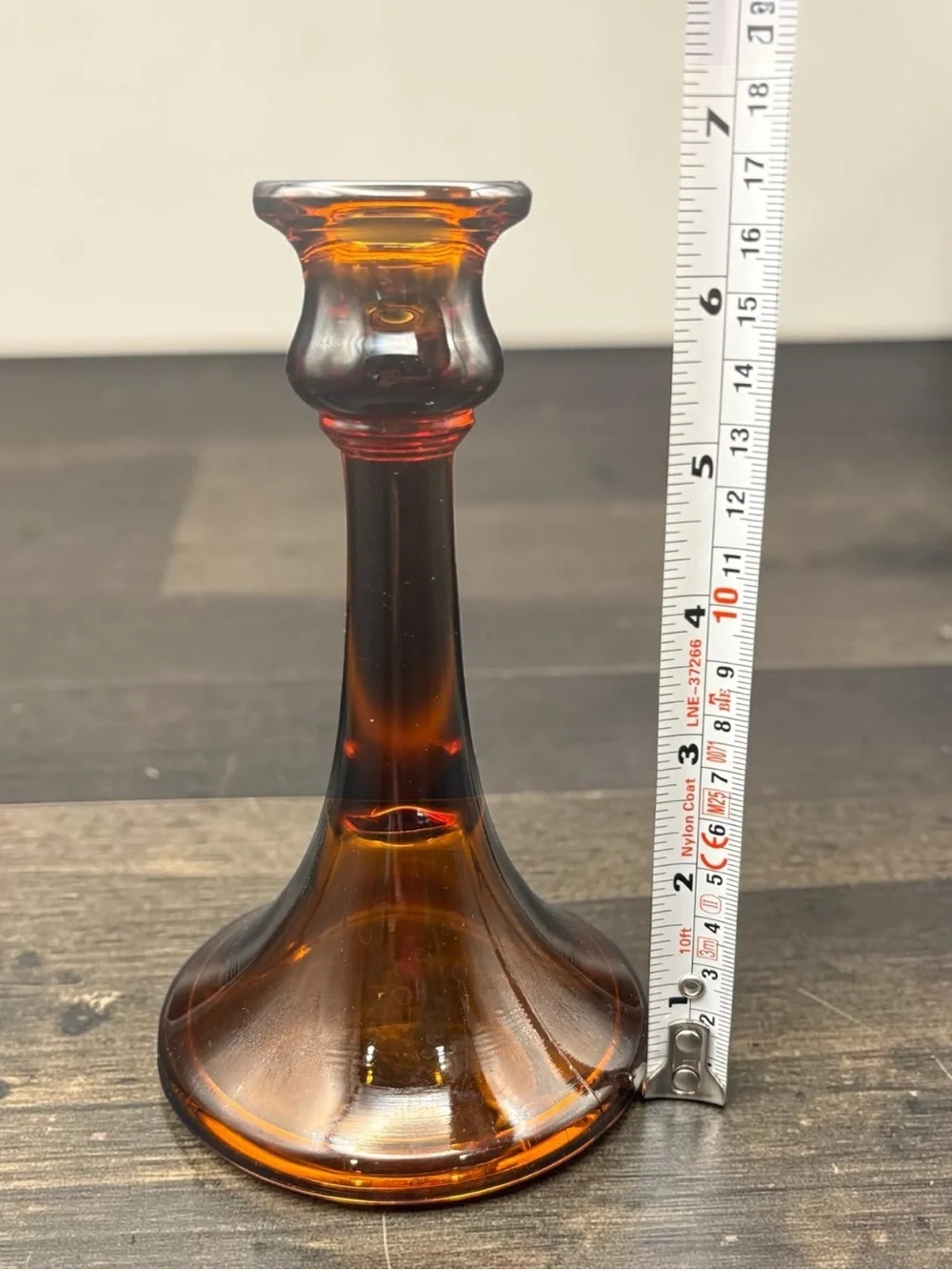 Antique 6.5” Tall Amber Depression Glass Taper Candle Stick Holder CHIP SEE PIC